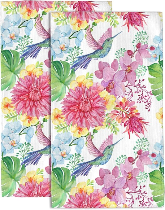 Hand Towels Set of 2 Hummingbird and Flowers Towels for Bathroom Soft Absorbent Decorative Hand Bath Towels Dish Towels for Kitchen Sports Gym Yoga Home Decor 14 x 28 in