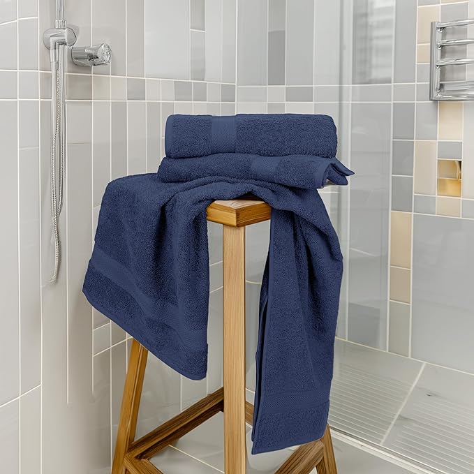 Bulk Large Bath Towels Set of 12 – 100% Cotton Terry – 24" x 50" – Quick Dry, Soft & Highly Absorbent – Navy Blue Towels for Bathroom, Gym, Spa, Pool & Daily Use
