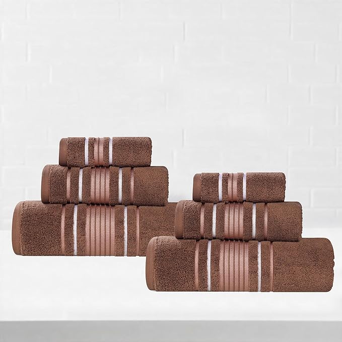 Superior Cotton 6 Piece Towel Set, 2 Bath, 2 Hand, 2 Washcloth/Face Towels, Quick Dry, Home Essentials, Shower, Spa, Luxury Plush Soft Absorbent Towels, Zero-Twist, Solid, Sadie Collection, Chocolate