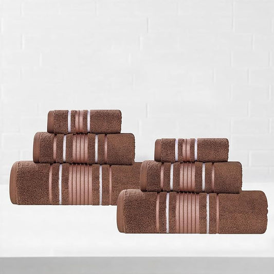 Superior Cotton 6 Piece Towel Set, 2 Bath, 2 Hand, 2 Washcloth/Face Towels, Quick Dry, Home Essentials, Shower, Spa, Luxury Plush Soft Absorbent Towels, Zero-Twist, Solid, Sadie Collection, Chocolate
