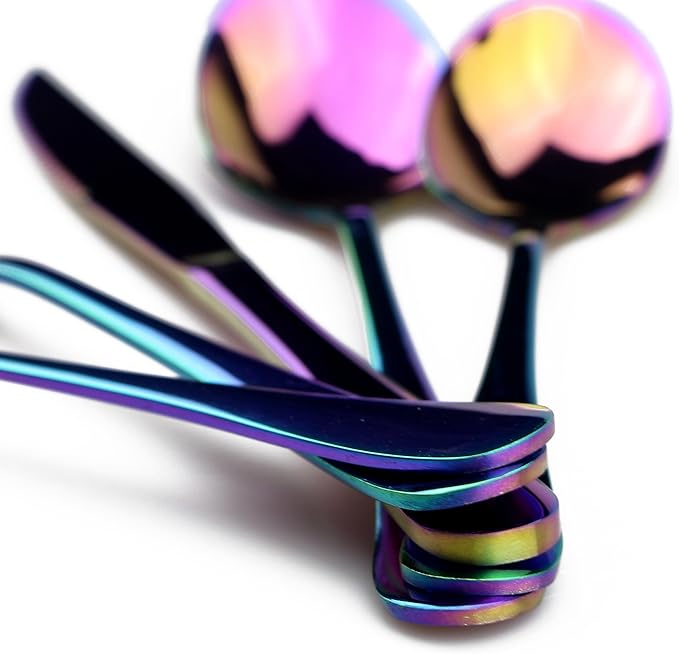 30-Piece 18/0 Stainless Steel Classical Flatware Set, Mirror Polishing Rainbow, Service for 6