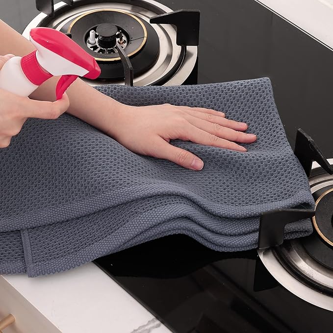 Homaxy 100% Cotton Waffle Weave Kitchen Dish Towels, Ultra Soft Absorbent Quick Drying Cleaning Towel, 20x28 Inches, 12-Pack, Dark Grey