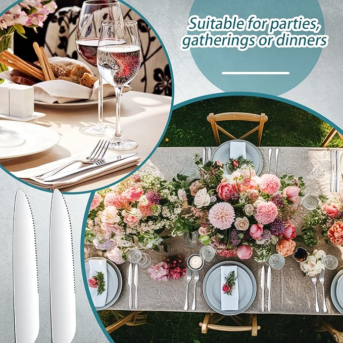 Nuenen 150 Pieces Dinner Knives Set, 8.3 Inches Durable Butter Knife Stainless Steel Serrated Table, Steak Silverware for Home, Restaurant, Kitchen, Dishwasher Safe and Mirror Polished