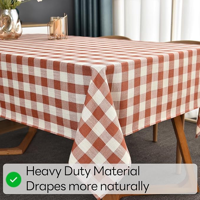 Gingham Table Cloth for Rectangle Tables Orange Checkered Plaid Tablecloth Heavy Duty Cotton Blend Washable & Wrinkle Table Cover for Outdoor Kitchen Dining Picnic Camping (52x98 Inch)