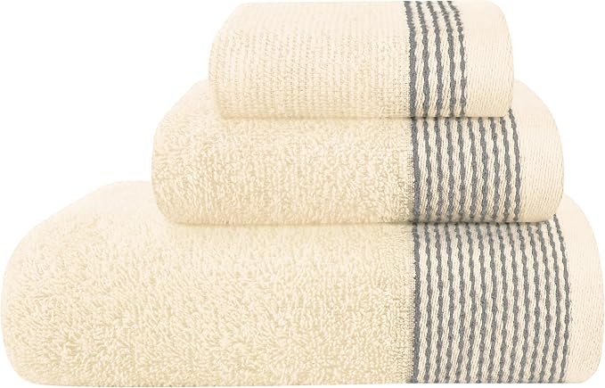 Belizzi Home Ultra Soft 3 Pack Cotton Towel Set, Contains a Bath Towel 28x55 inch, a Hand Towel 16x24 inch & a Wash Coth 12x12 inch, Ideal Everyday use, Compact & Lightweight -Ivory