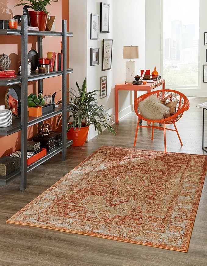 Unique Loom Isabella Collection Area Rug - Adjani (5' 1" x 8' Rectangle, Rust Red/ Black)