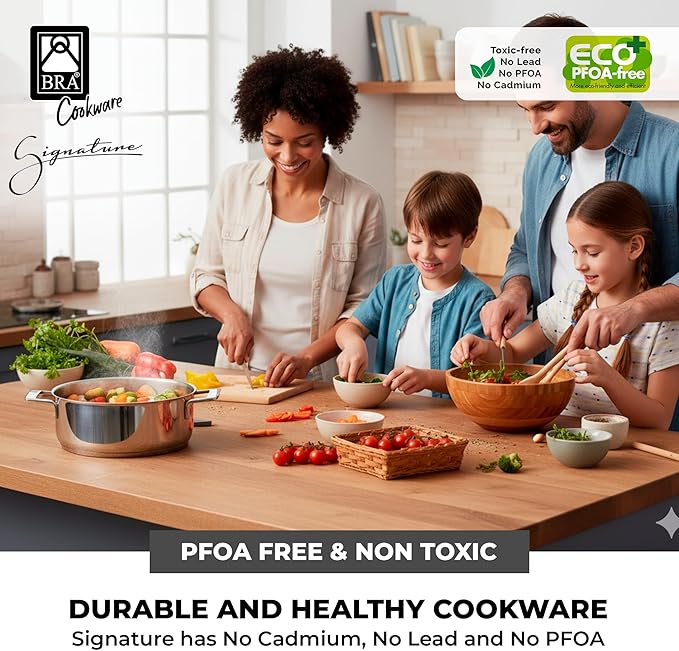 BRA COOKWARE Signature Stainless Steel Stock Pot w/Glass Lid | 8 Inch 2.4 Quart Professional Grade Cooking Pot | PFOA Free Deep Pot | All Cooktops | All Cooktops (incl. Induction) & Oven Safe