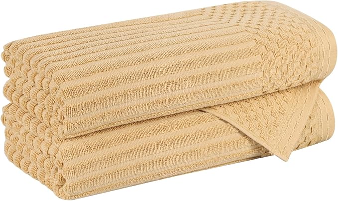 Superior Cotton Bath Towel Set of 2, Daily Use for Bathroom, Guest Bath, Quick Dry, Spa, Resort Towels, Ribbed, Absorbent, Home Essentials, 2-Piece Bath Towels, Soho Collection, Gold