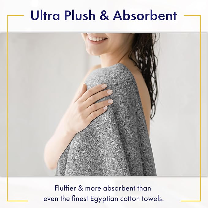 Ultra Soft & Plush Viscose from Bamboo Bath Towels - 700 GSM Luxury Bath Towels - 6 Piece Set - Super Absorbent & Quick Drying (Pewter Grey)