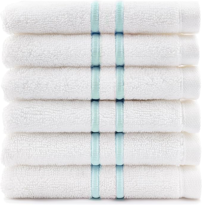 Maisonette Loft Baratta Egyptian Cotton Turkish Hand Towels - Soft, Absorbent Washcloths for Face - Ideal Quick Dry Small Towel Wash Cloth Set for Bathroom - (13" x 13", 6 Pack) - White, Turquoise
