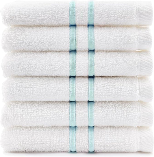 Maisonette Loft Baratta Egyptian Cotton Turkish Hand Towels - Soft, Absorbent Washcloths for Face - Ideal Quick Dry Small Towel Wash Cloth Set for Bathroom - (13" x 13", 6 Pack) - White, Turquoise