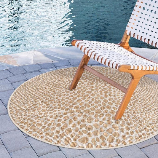 Unique Loom Outdoor Collection Area Rug - Cape Town (13' Round, Dark Beige/ Ivory)