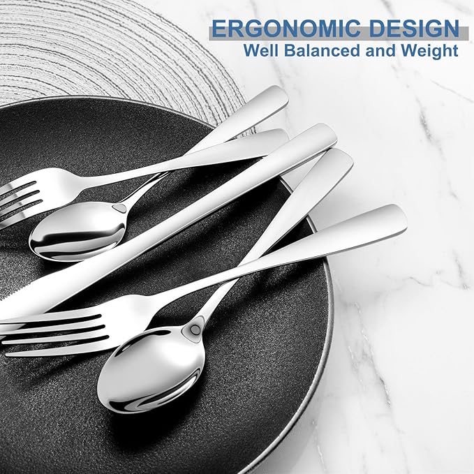 BEWOS 20 Piece Silverware Set - Stainless Steel Silverware Sets for 4 Include Spoon, Forks, Knives, Mirror Polished Flatware Set for Home, Kitchen, Restaurant, Dishwasher Safe