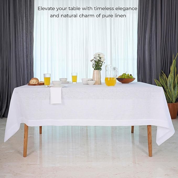 D'Moksha Homes White Linen Tablecloth 60 x 120 Inch - 100% Pure Linen Tablecloth for Rectangle Tables - Machine Washable Table Cloth for Winter, Holiday, New Year