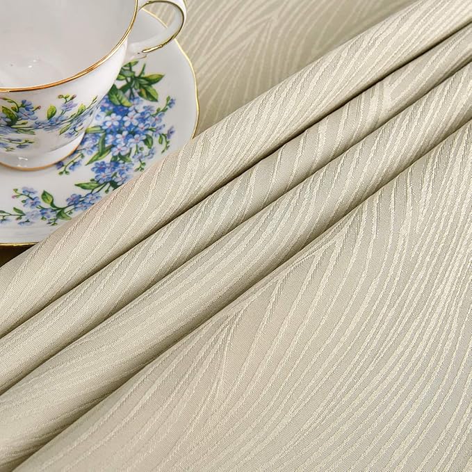 maxmill Round Jacquard Tablecloths Swirl Design Spillproof Wrinkle Free Heavy Weight Soft Table Cloth for Circular Table Cover of Buffet Banquet Parties Holiday Dinner Round 90 Inch Beige