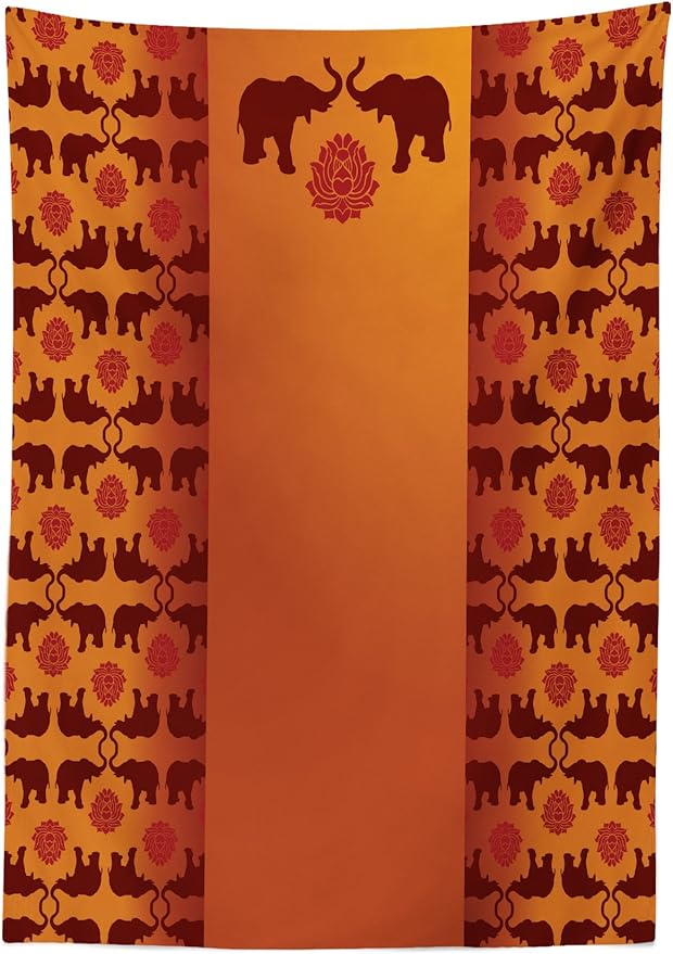 Ambesonne Ethnic Tablecloth, Safari Animal Elephant with Details Ombre Art, Dining Room Kitchen Rectangular Table Cover, 60" X 84", Burgundy Orange