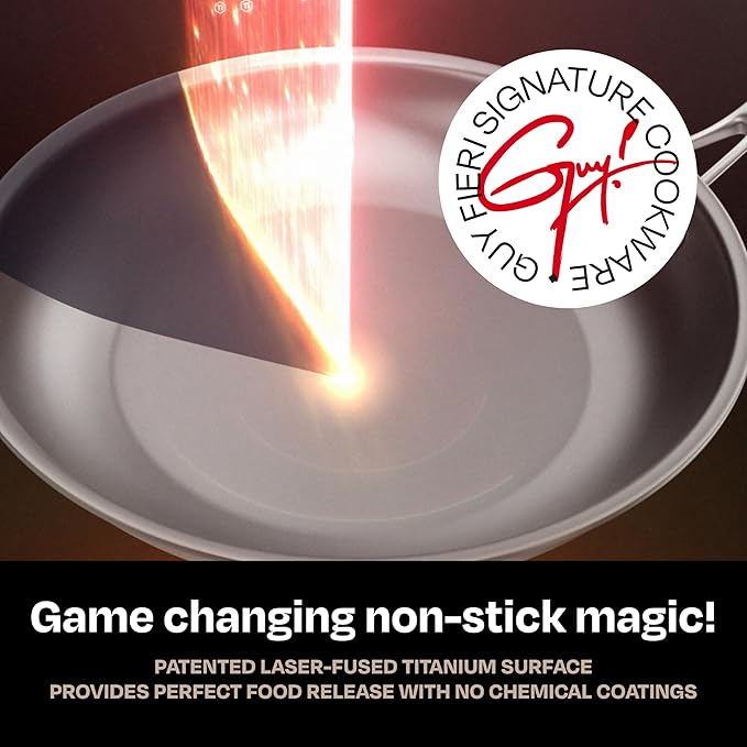 Guy Fieri's Flavortown Laser Titanium 8-Quart Stock Pot with Lid - Non-stick Cookware Without PFAS, PTFE, or PFOA, 3x More Durable, Dishwasher Safe, Oven Safe