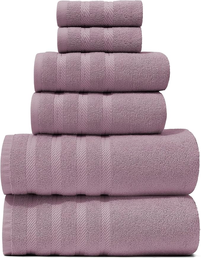 Hearth & Harbor Bath Towels for Bathroom - 100% Ring Spun Cotton Luxury Bathroom Towels - Soft & Highly Absorbent Bath Towels Set, 6 Piece Set, Dusty Purple