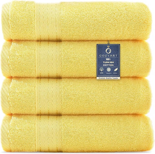 COZYART Yellow Hand Towels for Bathroom 4 Pcs, 13x30 100% Cotton Guest Hands Towel Set Super Soft Highly Absorbent Durable 650 GSM for Daily Use