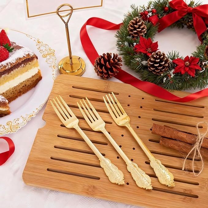 Ciaell 200PCS Gold Plastic Forks - Heavy Duty Plastic Forks - 7.48 Inch Heavyweight Gold Forks - Disposable Dessert Forks Perfect for Parties & Weddings & Dinners