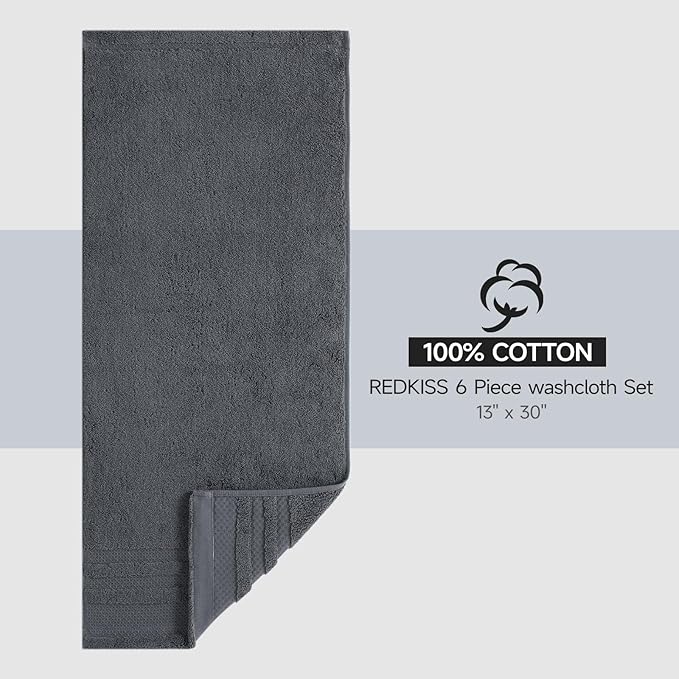 REDKISS 6 Pack Premium Hand Towels for Bathroom, 13 x 30 inch, 100% Cotton Hand Towel Set of 6, Super Soft and Highly Absorbent Towels for Bathroom, Gym, Spa, Shower, and Hotel, Gray