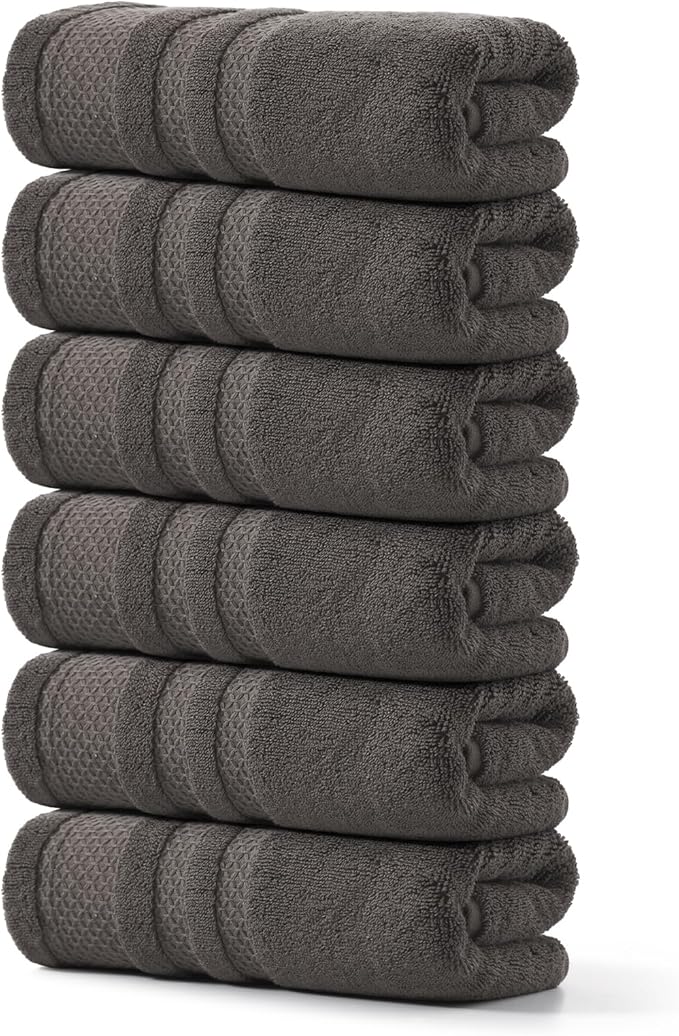 REDKISS 6 Pack Premium Hand Towels for Bathroom, 13 x 30 inch, 100% Cotton Hand Towel Set of 6, Super Soft and Highly Absorbent Towels for Bathroom, Gym, Spa, Shower, and Hotel, Brown