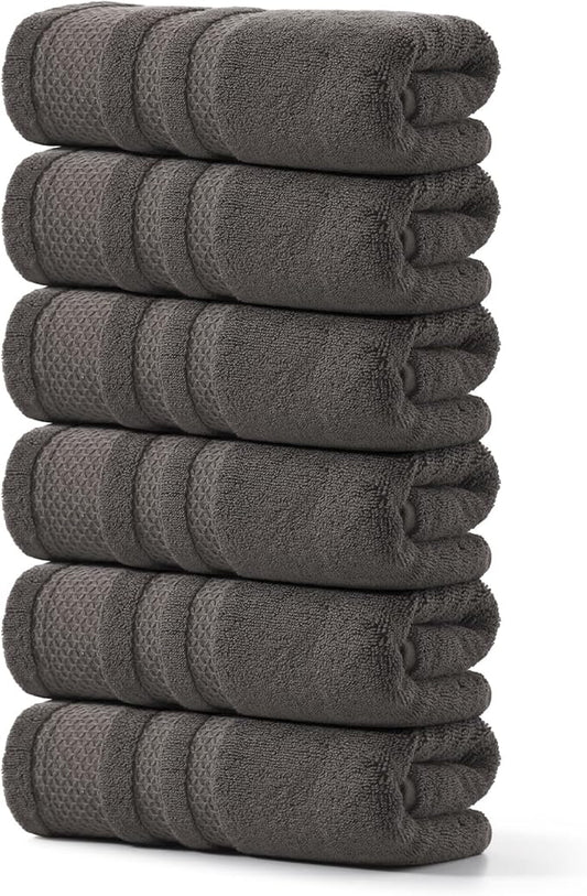 REDKISS 6 Pack Premium Hand Towels for Bathroom, 13 x 30 inch, 100% Cotton Hand Towel Set of 6, Super Soft and Highly Absorbent Towels for Bathroom, Gym, Spa, Shower, and Hotel, Brown