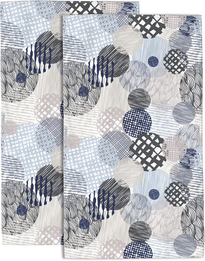 Hand Towels Set of 2 Lined Circles Towels for Bathroom Soft Absorbent Decorative Hand Bath Towels Dish Towels for Kitchen Sports Gym Yoga Home Decor 14 x 28 in