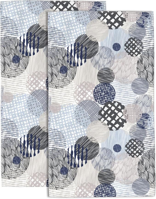 Hand Towels Set of 2 Lined Circles Towels for Bathroom Soft Absorbent Decorative Hand Bath Towels Dish Towels for Kitchen Sports Gym Yoga Home Decor 14 x 28 in