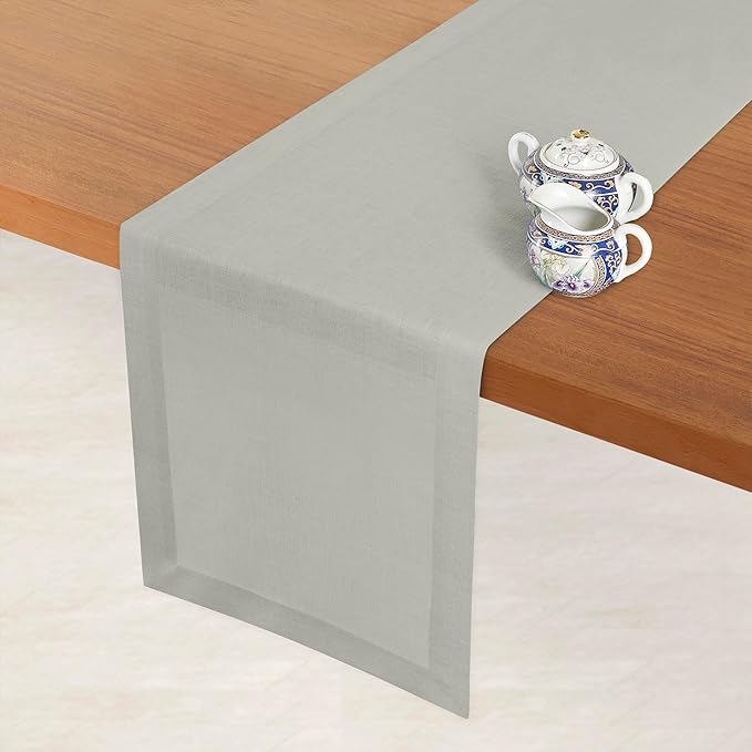 D'Moksha Homes Linen Table Runner 48 Inches - 100% Pure Linen Silver Grey Table Runner 14 x 48 Inch for Coffee Tables, Dresser, Winter, Christmas, Holiday, New Year - Machine Washable