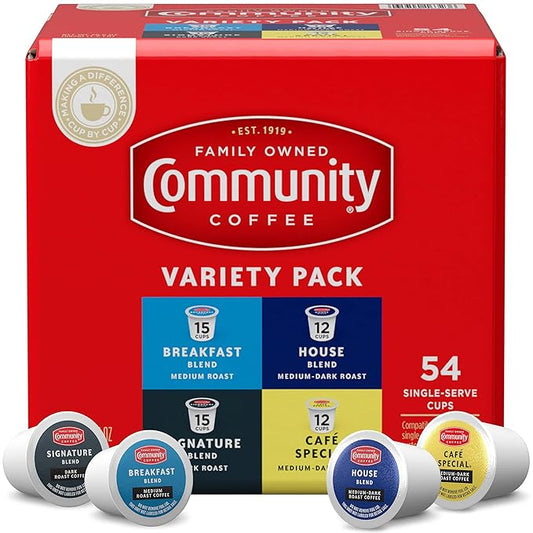 Community Coffee Variety Pack 54 Count Coffee Pods, Medium Dark Roast, Compatible with Keurig 2.0 K-Cup Brewers(Pack of 1)