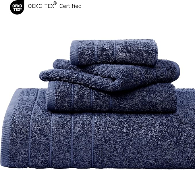 Casa Platino 100% Cotton Luxury Bath Towel Set - 18 Pieces - Ring Spun, Super Soft & Highly Absorbent - 6 Bath, 6 Washcloths, 6 Hand Towels for Bathroom - Holds Well After Multiple Washes - Navy Blue