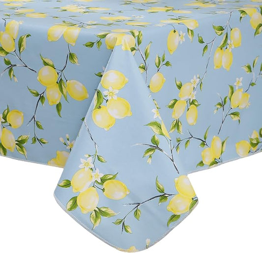 Walrus Heavy Duty Vinyl Tablecloth with Flannel Backing Waterproof Oil-Proof Plastic Table Cloth Stain-Resistant Wipeable Rectangle or Square Table Cover for Indoor and Outdoor (Lemon, 60x102 Inch)