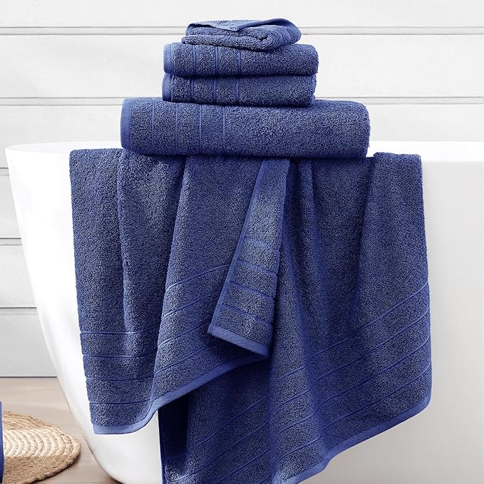 Casa Platino 100% Cotton Luxury Bath Towel Set - 12 Pieces - Ring Spun, Super Soft & Highly Absorbent - 4 Bath, 4 Washcloths, 4 Hand Towels for Bathroom - Holds Well After Multiple Washes - Navy Blue