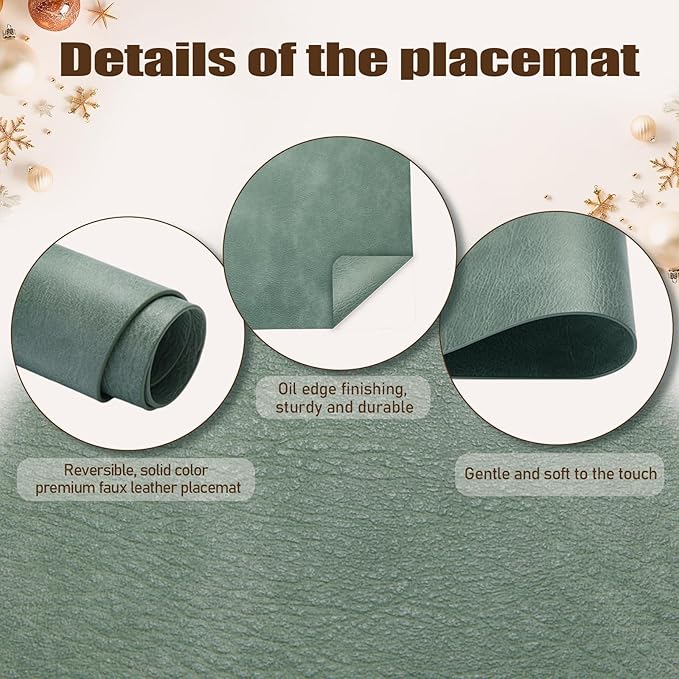 UnivoColors Washed Cowhide Pattern PU Leather Placemats Set of 4 Heat Resistant Kitchen Table Mats, Waterproof Wipeable for Party Decoration(Grey)