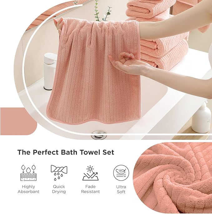 18 Piece Family Bath Towel Set Include 6 Bath Towels,6 Hand Towels and 6 Washcloths Soft Bathroom Towel with Hanging Loops,Highly Absorbent Quick Dry Towels Set for Bathroom,Hotel and Spa-Orange