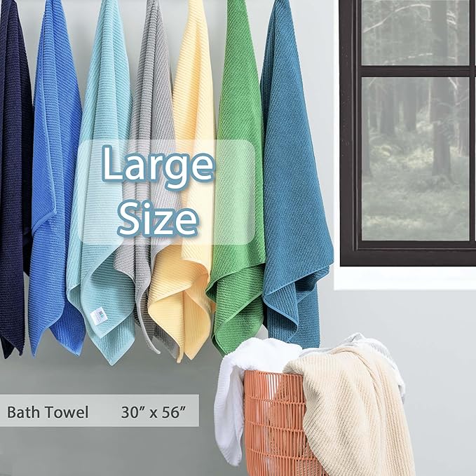 VOOVA & MOVAS Grey Bath Towels, Large 30" x 56" - 100% Cotton | Quick Dry | Light Weight | Thick | Soft | Absorbent, Bath Towels Set for Bathroom, Luxury Shower Towel, Towel Gift Set, Gray