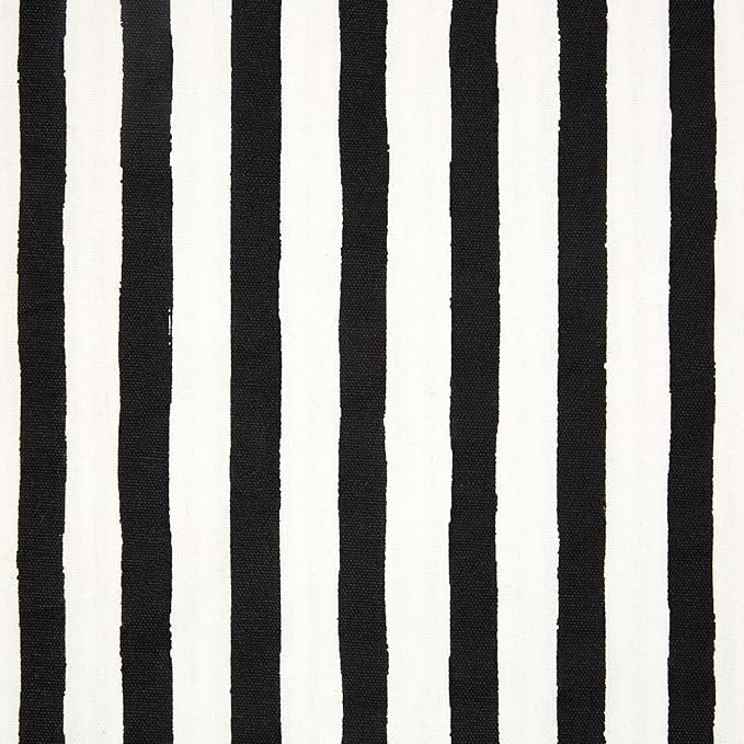 Kate Spade New York Hand Painted Shirting Stripe Reversible Table Runner, 100% Cotton, Cream/Black, 15"x72"
