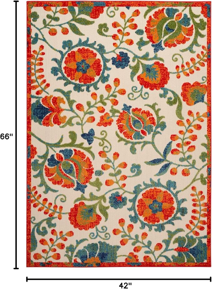 Nourison Home Aloha Red Multicolor 3'6" x 5'6" Area Rug - Easy Clean, Non Shedding, Bed Room, Living Room, Dining Room, Kitchen (4' x 6')