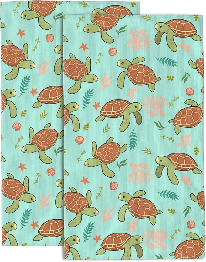 Hand Towels Set of 2 Cute Sea Turtles Towels for Bathroom Soft Absorbent Decorative Hand Bath Towels Dish Towels for Kitchen Sports Gym Yoga Home Decor 14 x 28 in