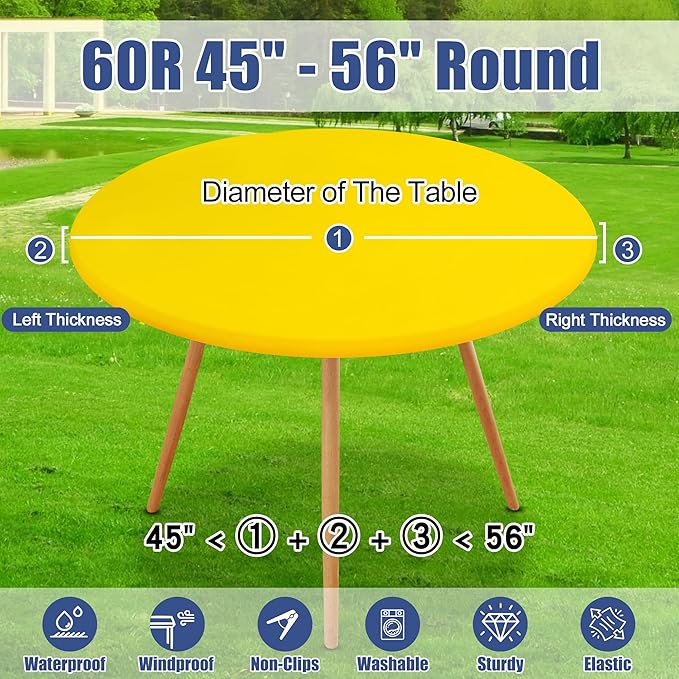Round Spandex Tablecloth, Elastic Fitted Waterproof Tablecloths for 45"-56" Tables, Stretch Washable Picnic Table Cover for Camping, Dining, Indoor and Outdoor, Yellow