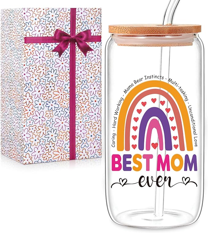Best Mom Ever Birthday, Mothers Day, Christmas Mom Gifts from Daughter Son，Gift Ideas for Mama,Wife - 16 Oz Coffee Glass（Best Mom）