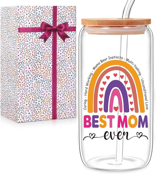 Best Mom Ever Birthday, Mothers Day, Christmas Mom Gifts from Daughter Son，Gift Ideas for Mama,Wife - 16 Oz Coffee Glass（Best Mom）
