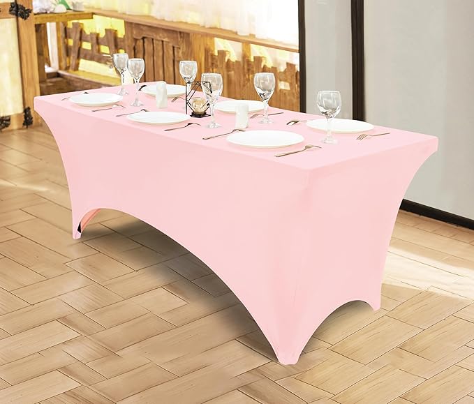 Utopia Kitchen 6FT Spandex Tablecloth [1 Pack, Pink] 200 GSM Stretch, Fitted, Washable and Wrinkle Resistant Table Cloth Rectangle Cover for Trade Shows, Wedding, Parties [72Lx30Wx30H Inch]