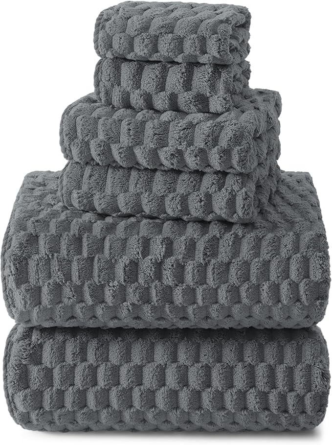 REDKISS Gray Bath Towel Sets XL - 35"x70" Extra Large Bathroom Towels of 6, Super Soft Oversized Bath Sheets for Adults, Waffle Microfiber Baths Towels Set, Luxury Shower Towel for Bathroom Hotel