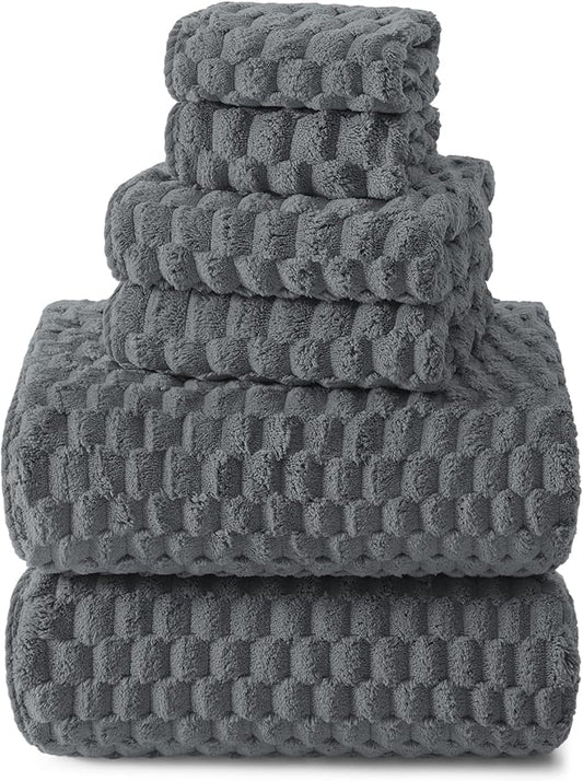 REDKISS Gray Bath Towel Sets XL - 35"x70" Extra Large Bathroom Towels of 6, Super Soft Oversized Bath Sheets for Adults, Waffle Microfiber Baths Towels Set, Luxury Shower Towel for Bathroom Hotel
