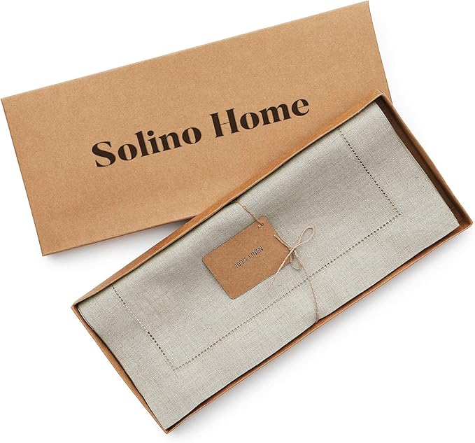 Solino Home Linen Natural Table Runner 108 Inches Long - 100% Pure Linen 14 x 108 Inch Table Runner for New Year - Classic Hemstitch