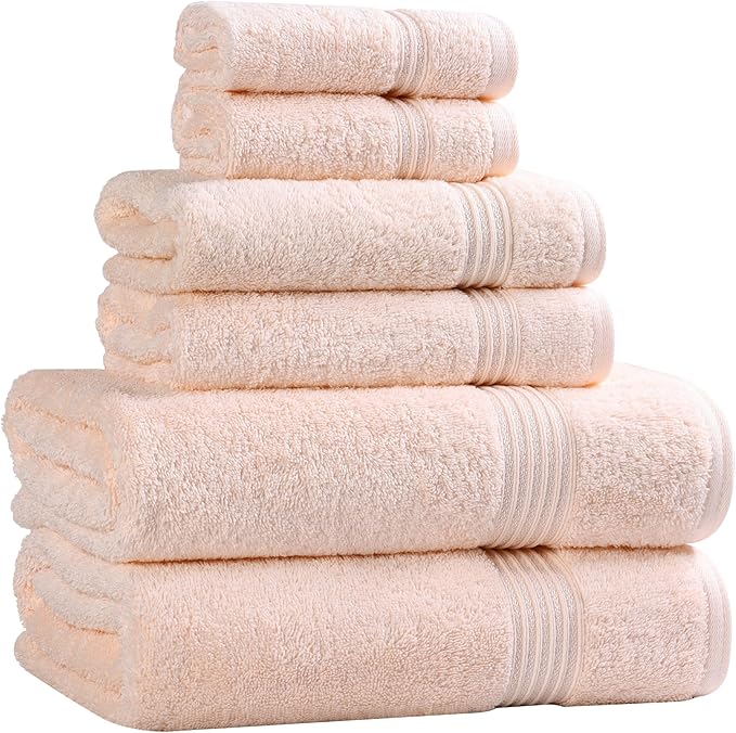 Superior Heritage Egyptian Cotton 6 Piece Towel Set, Heavyweight Towels for Bathroom, Guest Bath, Luxury Home Decor, Plush Absorbent Essentials, Includes 2 Bath, 2 Hand, 2 Face Towels, Peach