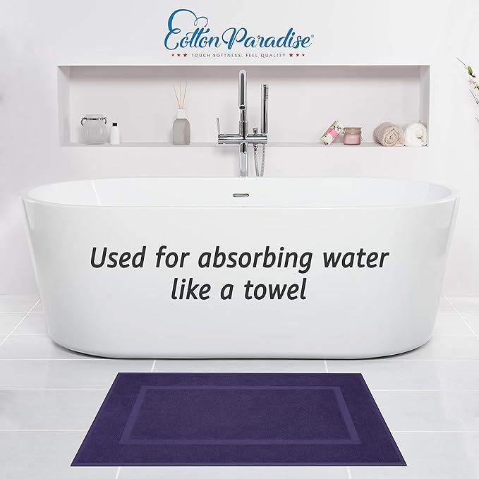 Cotton Paradise 100% Cotton Bath Mats for Bathroom Floor Set of 2 Pack, 20x34 Soft Absorbent Washable Quick Dry Tub Bathmat, Purple Towel Bath Mat