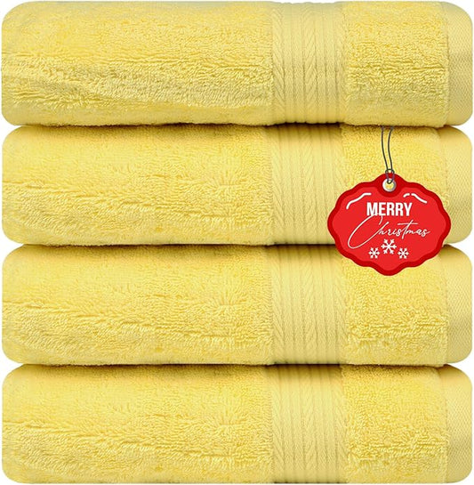 Ample Decor Bath Towels 100% Cotton 30 X 54 Inch 600 GSM Soft Quick Dry Bathroom Towel - 4pcs Yellow